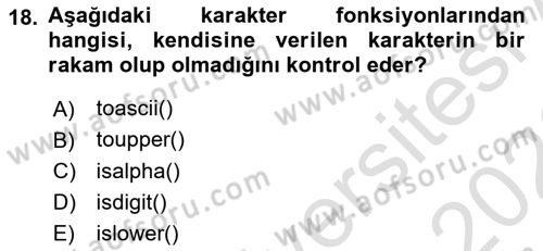 Bilgisayar Ve Programlamaya Giriş Dersi 2025 - 2026 Yılı (Final) Dönem Sonu Sınav Soruları 18. Soru