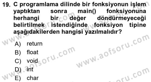 Bilgisayar Ve Programlamaya Giriş Dersi 2025 - 2026 Yılı (Final) Dönem Sonu Sınav Soruları 19. Soru