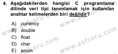 Bilgisayar Ve Programlamaya Giriş Dersi 2025 - 2026 Yılı (Final) Dönem Sonu Sınav Soruları 4. Soru