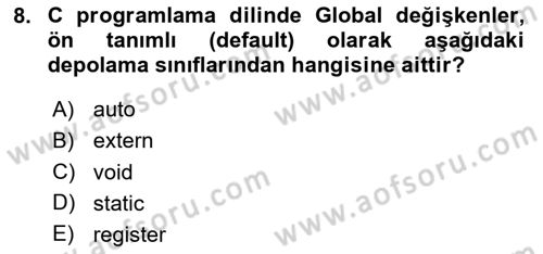 Bilgisayar Ve Programlamaya Giriş Dersi 2025 - 2026 Yılı (Final) Dönem Sonu Sınav Soruları 8. Soru