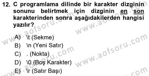 Bilgisayar Ve Programlamaya Giriş Dersi 2025 - 2026 Yılı Yaz Okulu Sınav Soruları 12. Soru