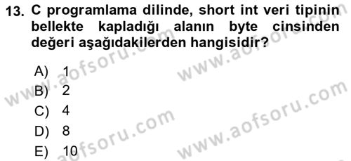 Bilgisayar Ve Programlamaya Giriş Dersi 2025 - 2026 Yılı Yaz Okulu Sınav Soruları 13. Soru
