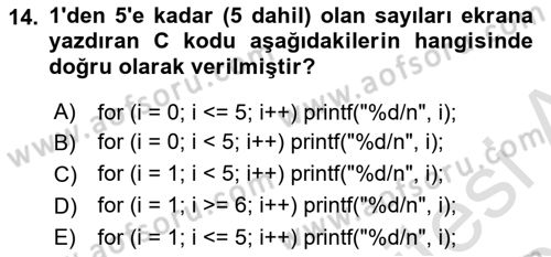 Bilgisayar Ve Programlamaya Giriş Dersi 2025 - 2026 Yılı Yaz Okulu Sınav Soruları 14. Soru