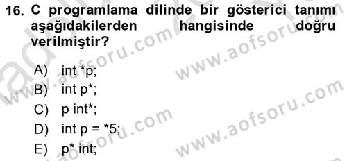 Bilgisayar Ve Programlamaya Giriş Dersi 2025 - 2026 Yılı Yaz Okulu Sınav Soruları 16. Soru