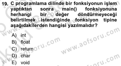 Bilgisayar Ve Programlamaya Giriş Dersi 2025 - 2026 Yılı Yaz Okulu Sınav Soruları 19. Soru
