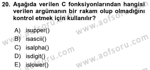 Bilgisayar Ve Programlamaya Giriş Dersi 2025 - 2026 Yılı Yaz Okulu Sınav Soruları 20. Soru