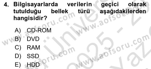 Bilgisayar Ve Programlamaya Giriş Dersi 2025 - 2026 Yılı Yaz Okulu Sınav Soruları 4. Soru