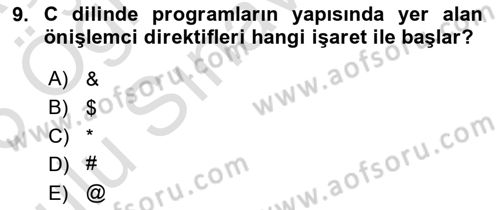 Bilgisayar Ve Programlamaya Giriş Dersi 2025 - 2026 Yılı Yaz Okulu Sınav Soruları 9. Soru