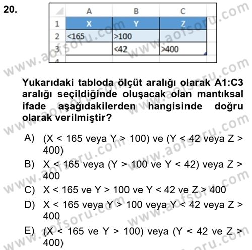 İşletme Analitiği Dersi 2016 - 2017 Yılı (Vize) Ara Sınav Soruları 20. Soru