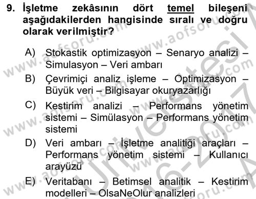 İşletme Analitiği Dersi 2016 - 2017 Yılı (Vize) Ara Sınav Soruları 9. Soru