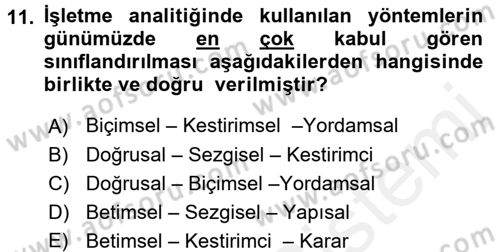 İşletme Analitiği Dersi 2017 - 2018 Yılı (Vize) Ara Sınav Soruları 11. Soru