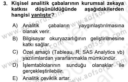 İşletme Analitiği Dersi 2017 - 2018 Yılı (Vize) Ara Sınav Soruları 3. Soru