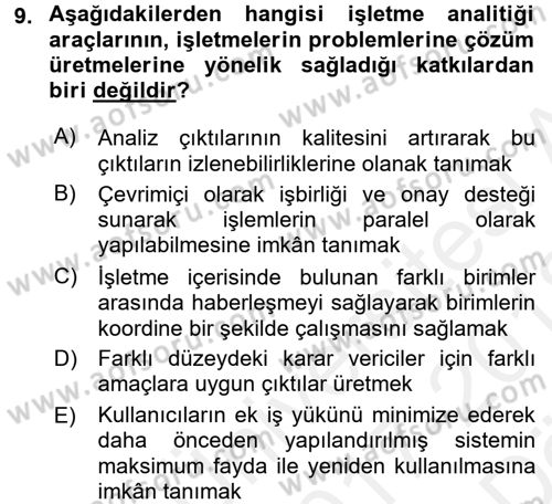 İşletme Analitiği Dersi 2017 - 2018 Yılı (Vize) Ara Sınav Soruları 9. Soru