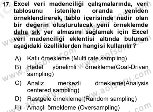 İşletme Analitiği Dersi 2017 - 2018 Yılı (Final) Dönem Sonu Sınav Soruları 17. Soru