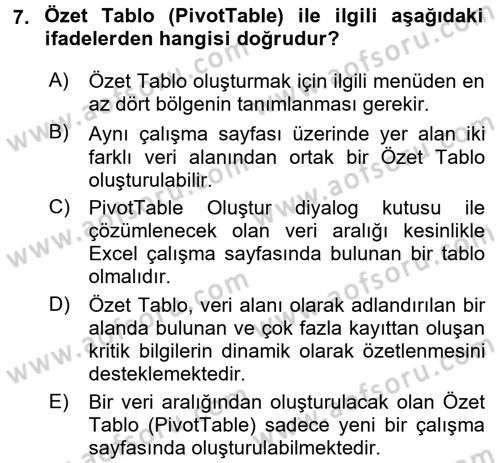 İşletme Analitiği Dersi 2017 - 2018 Yılı (Final) Dönem Sonu Sınav Soruları 7. Soru