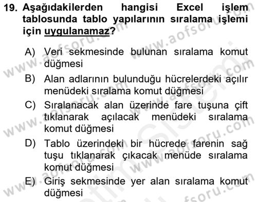 İşletme Analitiği Dersi 2018 - 2019 Yılı (Vize) Ara Sınav Soruları 19. Soru