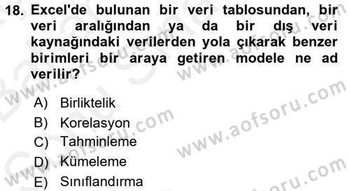 İşletme Analitiği Dersi 2018 - 2019 Yılı (Final) Dönem Sonu Sınav Soruları 18. Soru