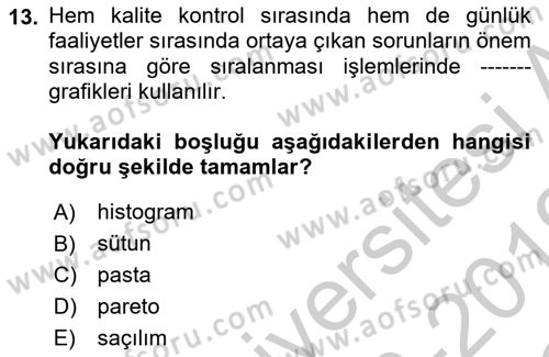 İşletme Analitiği Dersi 2018 - 2019 Yılı Yaz Okulu Sınav Soruları 13. Soru