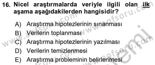 İşletme Analitiği Dersi 2018 - 2019 Yılı Yaz Okulu Sınav Soruları 16. Soru