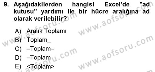 İşletme Analitiği Dersi 2018 - 2019 Yılı Yaz Okulu Sınav Soruları 9. Soru