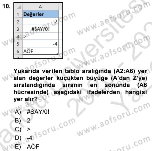 İşletme Analitiği Dersi 2020 - 2021 Yılı Yaz Okulu Sınav Soruları 10. Soru