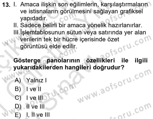 İşletme Analitiği Dersi 2020 - 2021 Yılı Yaz Okulu Sınav Soruları 13. Soru