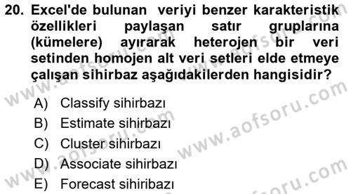 İşletme Analitiği Dersi 2020 - 2021 Yılı Yaz Okulu Sınav Soruları 20. Soru