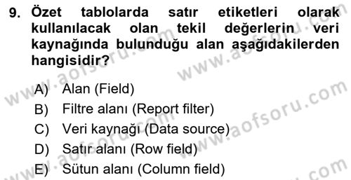 İşletme Analitiği Dersi 2020 - 2021 Yılı Yaz Okulu Sınav Soruları 9. Soru