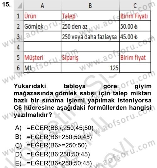 İşletme Analitiği Dersi 2021 - 2022 Yılı (Vize) Ara Sınav Soruları 15. Soru