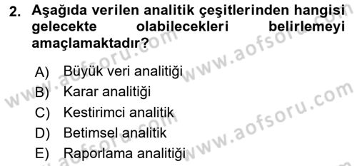 İşletme Analitiği Dersi 2021 - 2022 Yılı (Vize) Ara Sınav Soruları 2. Soru