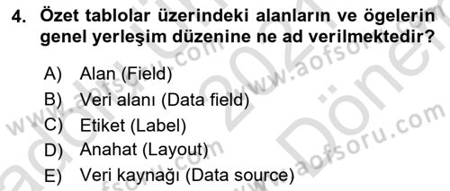 İşletme Analitiği Dersi 2021 - 2022 Yılı (Final) Dönem Sonu Sınav Soruları 4. Soru