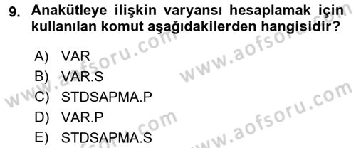 İşletme Analitiği Dersi 2021 - 2022 Yılı (Final) Dönem Sonu Sınav Soruları 9. Soru