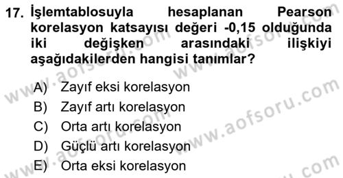 İşletme Analitiği Dersi 2022 - 2023 Yılı Yaz Okulu Sınav Soruları 17. Soru