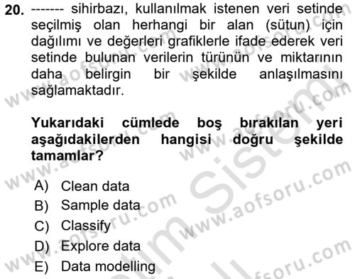 İşletme Analitiği Dersi 2022 - 2023 Yılı Yaz Okulu Sınav Soruları 20. Soru