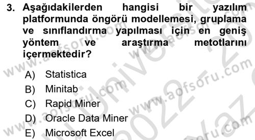 İşletme Analitiği Dersi 2022 - 2023 Yılı Yaz Okulu Sınav Soruları 3. Soru