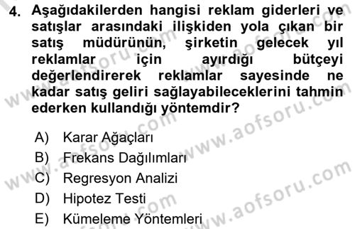 İşletme Analitiği Dersi 2022 - 2023 Yılı Yaz Okulu Sınav Soruları 4. Soru