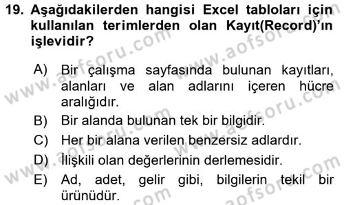 İşletme Analitiği Dersi 2023 - 2024 Yılı (Vize) Ara Sınav Soruları 19. Soru