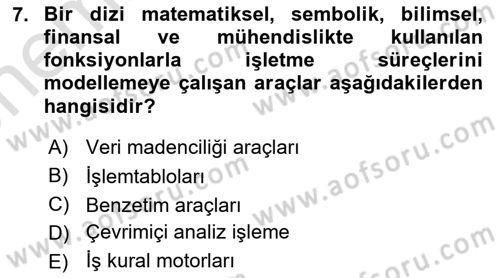 İşletme Analitiği Dersi 2023 - 2024 Yılı (Vize) Ara Sınav Soruları 7. Soru