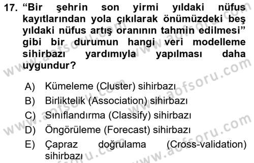 İşletme Analitiği Dersi 2023 - 2024 Yılı (Final) Dönem Sonu Sınav Soruları 17. Soru