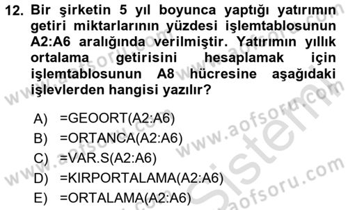İşletme Analitiği Dersi 2023 - 2024 Yılı Yaz Okulu Sınav Soruları 12. Soru
