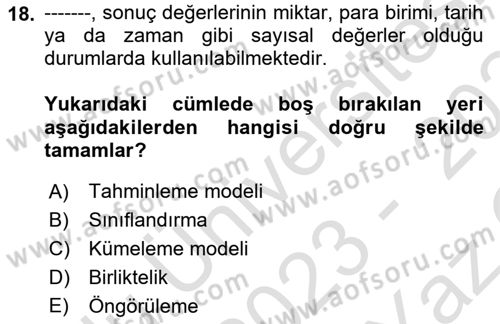 İşletme Analitiği Dersi 2023 - 2024 Yılı Yaz Okulu Sınav Soruları 18. Soru