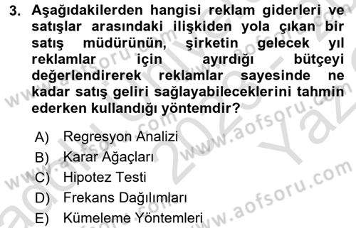İşletme Analitiği Dersi 2023 - 2024 Yılı Yaz Okulu Sınav Soruları 3. Soru