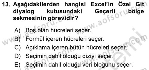 İşletme Analitiği Dersi 2024 - 2025 Yılı (Vize) Ara Sınav Soruları 13. Soru