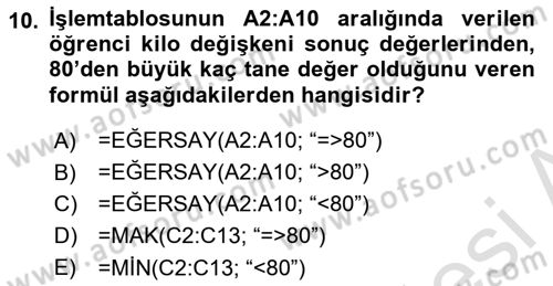 İşletme Analitiği Dersi 2024 - 2025 Yılı (Final) Dönem Sonu Sınav Soruları 10. Soru