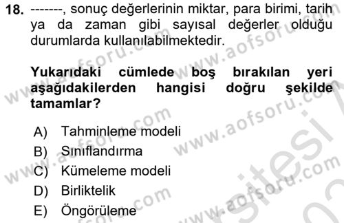 İşletme Analitiği Dersi 2024 - 2025 Yılı (Final) Dönem Sonu Sınav Soruları 18. Soru
