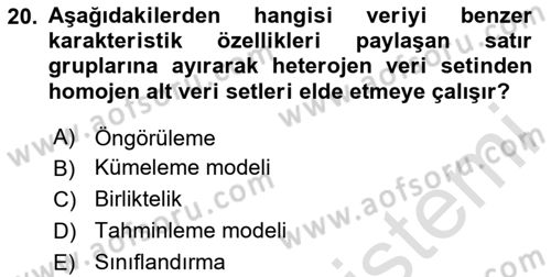 İşletme Analitiği Dersi 2024 - 2025 Yılı (Final) Dönem Sonu Sınav Soruları 20. Soru