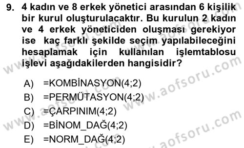 İşletme Analitiği Dersi 2024 - 2025 Yılı (Final) Dönem Sonu Sınav Soruları 9. Soru