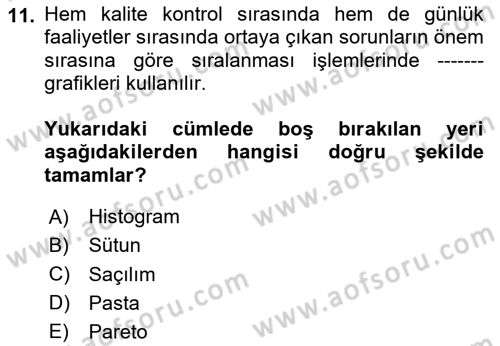 İşletme Analitiği Dersi 2024 - 2025 Yılı Yaz Okulu Sınav Soruları 11. Soru