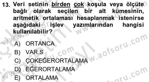 İşletme Analitiği Dersi 2024 - 2025 Yılı Yaz Okulu Sınav Soruları 13. Soru