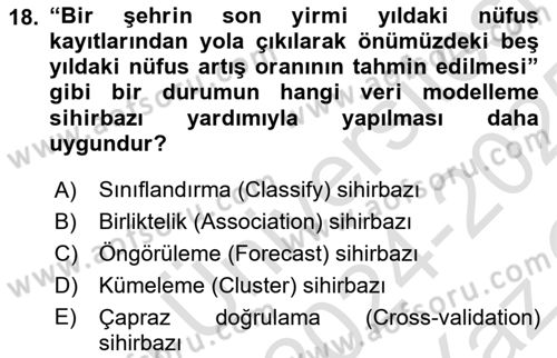 İşletme Analitiği Dersi 2024 - 2025 Yılı Yaz Okulu Sınav Soruları 18. Soru
